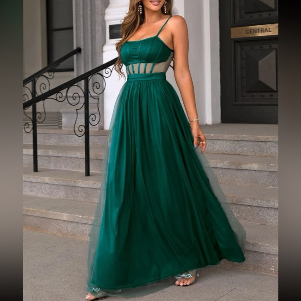 Luxe mesh party formal evening dress